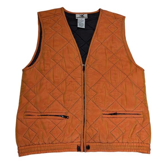 Vintage X-Riss X-Ross Silk Quilted Vest and Pleated Pants Suit Set Orange - Picture 5 of 14